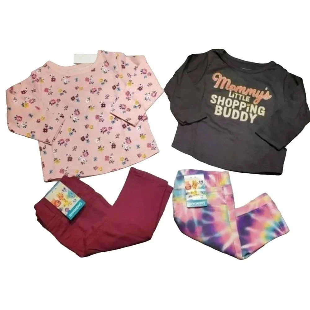 3/6m Girls 4piece Set 5, Baby Girls Tops and Bottoms Outfits, Matching Sets